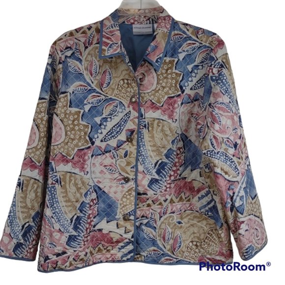 Alfred Dunner Jackets & Blazers - Alfred Dunner Petite Lightweight LS Quilted Silk Pink/Blue/Tan Floral BU Jacket